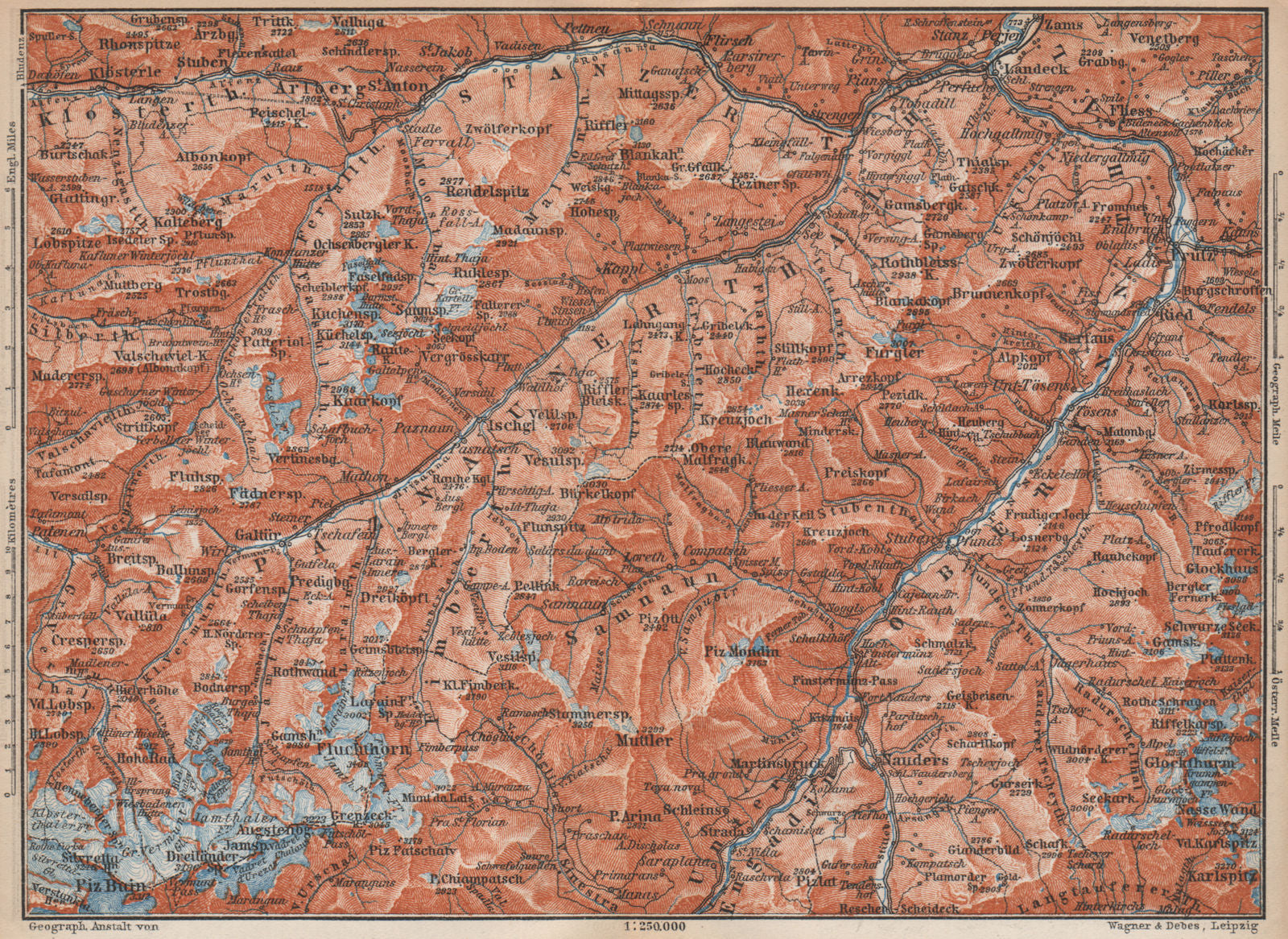 SAMNAUNGRUPPE VERWALLGRUPPE Paznauntal Oberinntal St Anton Ischgl 1899 old map